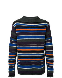 mehrfarbiger horizontal gestreifter Pullover mit einem Rundhalsausschnitt von Coohem