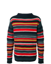 mehrfarbiger horizontal gestreifter Pullover mit einem Rundhalsausschnitt von Coohem