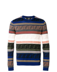 mehrfarbiger horizontal gestreifter Pullover mit einem Rundhalsausschnitt von Fendi