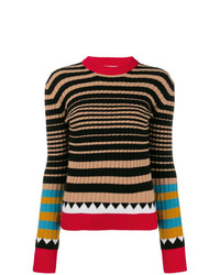 mehrfarbiger horizontal gestreifter Pullover mit einem Rundhalsausschnitt von La Doublej
