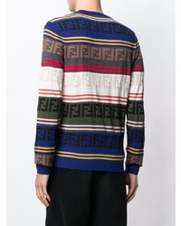 mehrfarbiger horizontal gestreifter Pullover mit einem Rundhalsausschnitt von Fendi