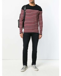 mehrfarbiger horizontal gestreifter Pullover mit einem Rundhalsausschnitt von Saint Laurent