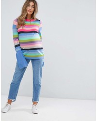 mehrfarbiger horizontal gestreifter Pullover mit einem Rundhalsausschnitt von Asos