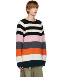 mehrfarbiger horizontal gestreifter Pullover mit einem Rundhalsausschnitt von Dries Van Noten