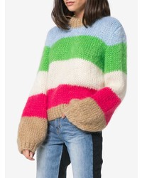 mehrfarbiger horizontal gestreifter Pullover mit einem Rundhalsausschnitt von Ganni