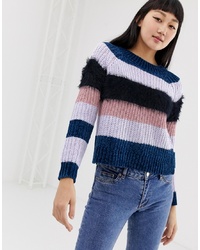 mehrfarbiger horizontal gestreifter Pullover mit einem Rundhalsausschnitt von Only