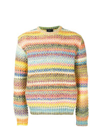 mehrfarbiger horizontal gestreifter Pullover mit einem Rundhalsausschnitt von Paura