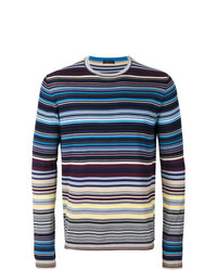 mehrfarbiger horizontal gestreifter Pullover mit einem Rundhalsausschnitt von Prada