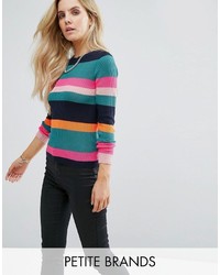 mehrfarbiger horizontal gestreifter Pullover mit einem Rundhalsausschnitt