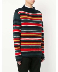 mehrfarbiger horizontal gestreifter Pullover mit einem Rundhalsausschnitt von Coohem