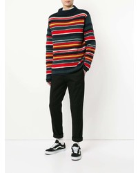 mehrfarbiger horizontal gestreifter Pullover mit einem Rundhalsausschnitt von Coohem