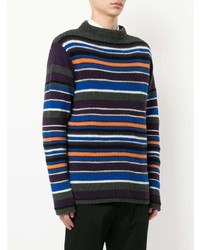 mehrfarbiger horizontal gestreifter Pullover mit einem Rundhalsausschnitt von Coohem