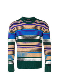 mehrfarbiger horizontal gestreifter Pullover mit einem Rundhalsausschnitt von Roberto Collina