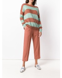 mehrfarbiger horizontal gestreifter Pullover mit einem Rundhalsausschnitt von Alysi