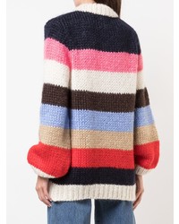 mehrfarbiger horizontal gestreifter Pullover mit einem Rundhalsausschnitt von Ganni
