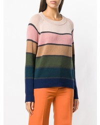 mehrfarbiger horizontal gestreifter Pullover mit einem Rundhalsausschnitt von Roberto Collina