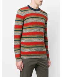 mehrfarbiger horizontal gestreifter Pullover mit einem Rundhalsausschnitt von Roberto Collina