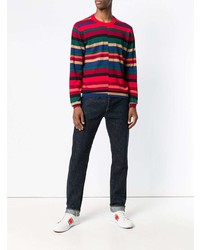 mehrfarbiger horizontal gestreifter Pullover mit einem Rundhalsausschnitt von Ps By Paul Smith