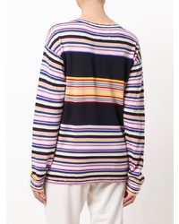 mehrfarbiger horizontal gestreifter Pullover mit einem Rundhalsausschnitt von Barrie
