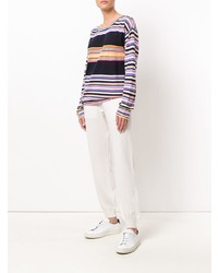 mehrfarbiger horizontal gestreifter Pullover mit einem Rundhalsausschnitt von Barrie