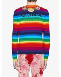 mehrfarbiger horizontal gestreifter Pullover mit einem Rundhalsausschnitt von Gucci