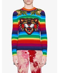 mehrfarbiger horizontal gestreifter Pullover mit einem Rundhalsausschnitt von Gucci