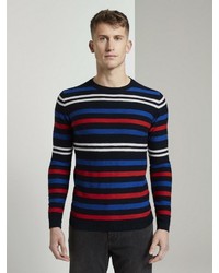 mehrfarbiger horizontal gestreifter Pullover mit einem Rundhalsausschnitt von Tom Tailor Denim