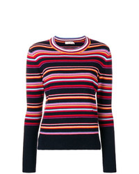 mehrfarbiger horizontal gestreifter Pullover mit einem Rundhalsausschnitt von Tory Burch