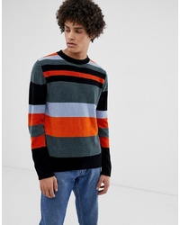 mehrfarbiger horizontal gestreifter Pullover mit einem Rundhalsausschnitt von Weekday