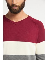 mehrfarbiger horizontal gestreifter Pullover mit einem V-Ausschnitt von Dreimaster