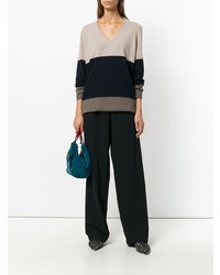mehrfarbiger horizontal gestreifter Pullover mit einem V-Ausschnitt von Le Tricot Perugia