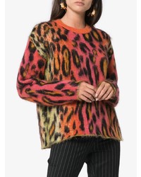 mehrfarbiger Mohair Pullover mit einem Rundhalsausschnitt mit Leopardenmuster von Stella McCartney