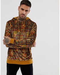 mehrfarbiger Pullover mit einem Kapuze mit Paisley-Muster