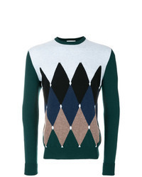 mehrfarbiger Pullover mit einem Rundhalsausschnitt mit Argyle-Muster