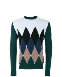 mehrfarbiger Pullover mit einem Rundhalsausschnitt mit Argyle-Muster von Ballantyne