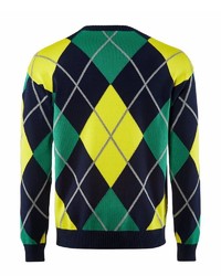 mehrfarbiger Pullover mit einem Rundhalsausschnitt mit Argyle-Muster von Burlington