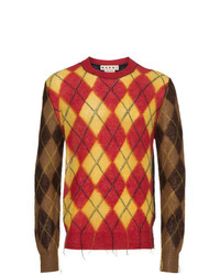mehrfarbiger Pullover mit einem Rundhalsausschnitt mit Argyle-Muster von Marni