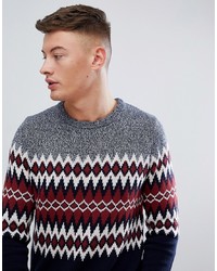 mehrfarbiger Pullover mit einem Rundhalsausschnitt mit Argyle-Muster von Pull&Bear