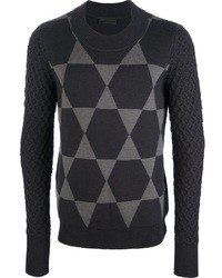 mehrfarbiger Pullover mit einem Rundhalsausschnitt mit geometrischen Mustern