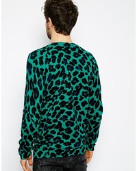 mehrfarbiger Pullover mit einem Rundhalsausschnitt mit Leopardenmuster von Asos