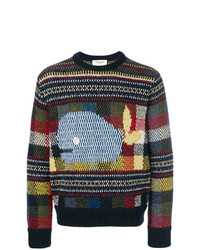 mehrfarbiger Pullover mit einem Rundhalsausschnitt mit Vichy-Muster von Thom Browne