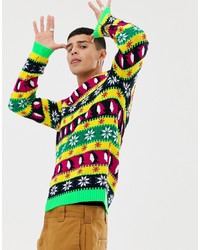 mehrfarbiger Pullover mit einem Rundhalsausschnitt mit Weihnachten Muster