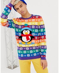 mehrfarbiger Pullover mit einem Rundhalsausschnitt mit Weihnachten Muster von ASOS DESIGN