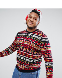 mehrfarbiger Pullover mit einem Rundhalsausschnitt mit Weihnachten Muster von ASOS DESIGN