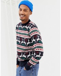 mehrfarbiger Pullover mit einem Rundhalsausschnitt mit Weihnachten Muster von Le Breve