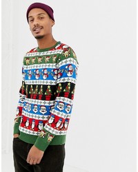 mehrfarbiger Pullover mit einem Rundhalsausschnitt mit Weihnachten Muster von Threadbare