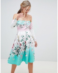 mehrfarbiges ausgestelltes Kleid mit Blumenmuster von ASOS DESIGN