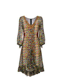mehrfarbiges ausgestelltes Kleid mit Leopardenmuster