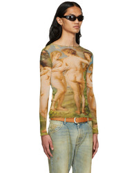 mehrfarbiges bedrucktes Langarmshirt aus Netzstoff von Jean Paul Gaultier