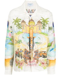 mehrfarbiges bedrucktes Leinen Langarmhemd von Casablanca